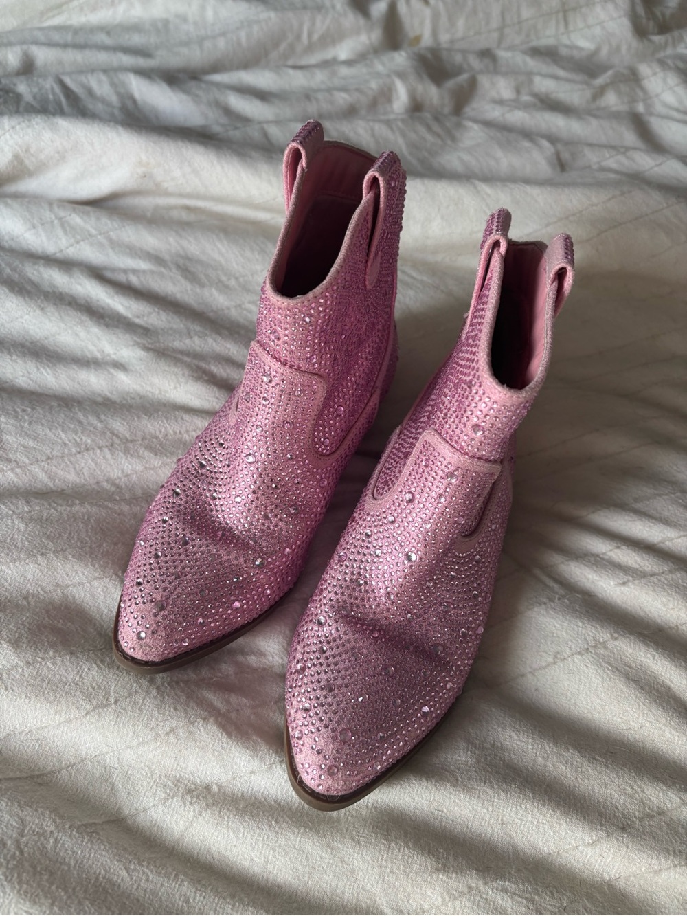 Pink Crystal Embellished Ankle Boots